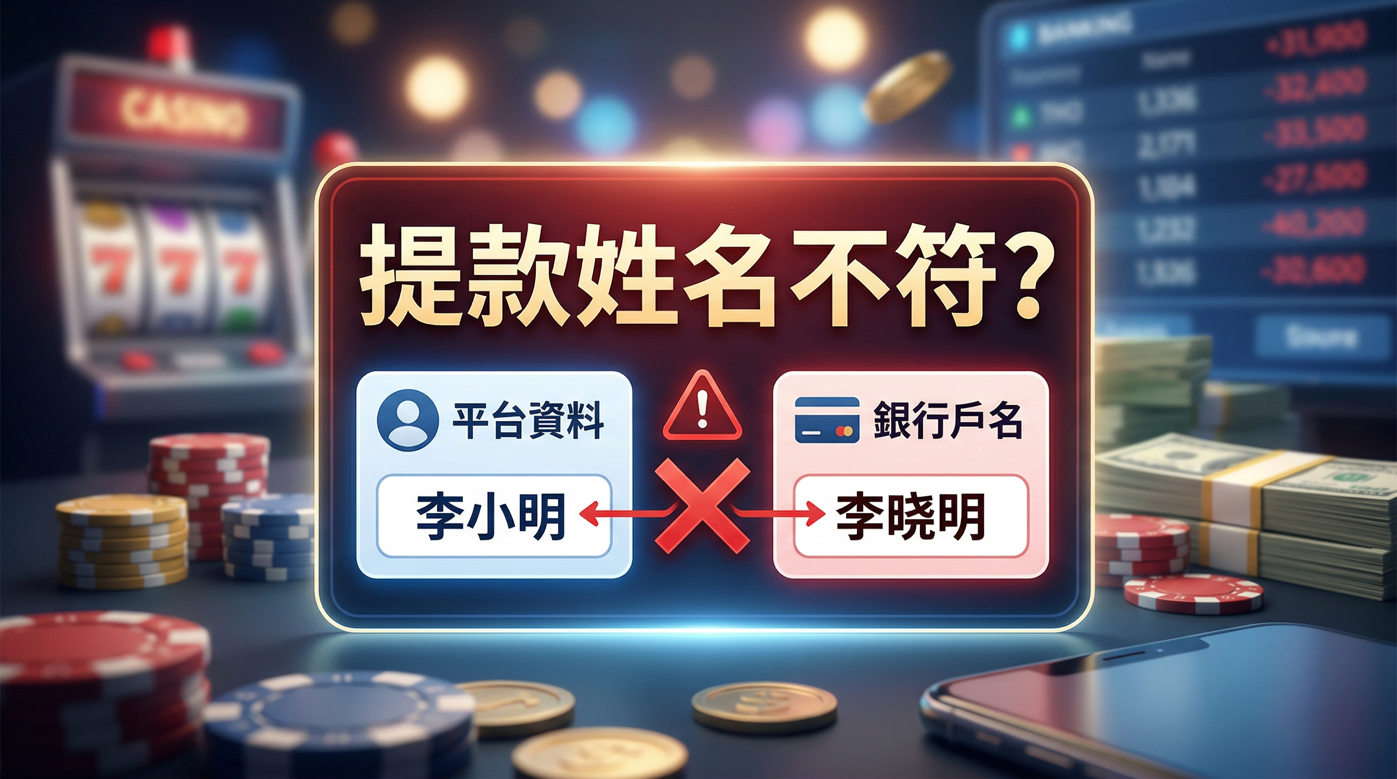娛樂城提款姓名不符排解教學：圖解平台註冊資料與綁定銀行戶名不一致（如李小明與李曉明）導致出金失敗的常見錯誤，解析實名認證對帳機制的必要性