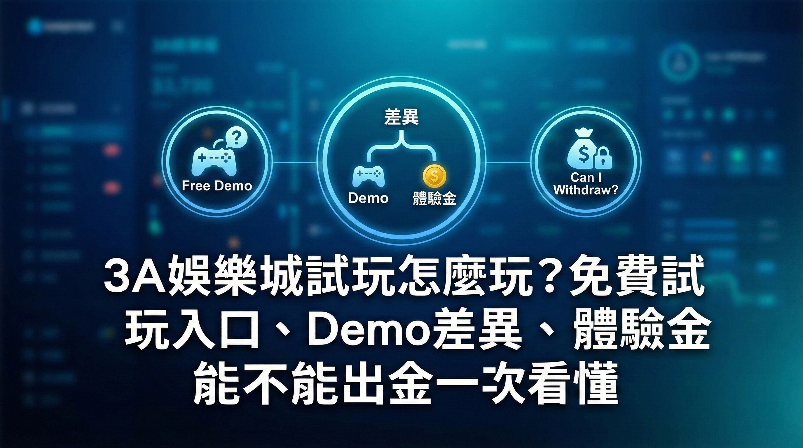 3A娛樂城試玩模式解析：圖解 Free Demo 免費試玩與體驗金的差異及出金提領規則